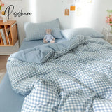 Pisoshare Blue Checkerboard Print Bedding Sets Nordic Duvet Cover Simple Lattice Quilt Bed Sheet