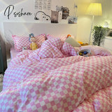 Pisoshare Blue Checkerboard Print Bedding Sets Nordic Duvet Cover Simple Lattice Quilt Bed Sheet