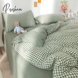 Pisoshare Blue Checkerboard Print Bedding Sets Nordic Duvet Cover Simple Lattice Quilt Bed Sheet