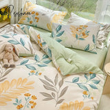 Pisoshare Blue Floral 100% Cotton Luxury Bedding Set 133X72 Fabric Skin-Friendly Duvet Cover & 2Pcs