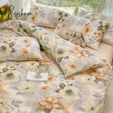 Pisoshare Blue Floral 100% Cotton Luxury Bedding Set 133X72 Fabric Skin-Friendly Duvet Cover & 2Pcs