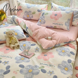 Pisoshare Blue Floral 100% Cotton Luxury Bedding Set 133X72 Fabric Skin-Friendly Duvet Cover & 2Pcs