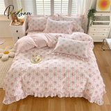 Pisoshare Bonenjoy Pink Color Duvet Cover With Ruffles 100% Cotton Flower Printed Housse De Couette