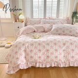 Pisoshare Bonenjoy Pink Color Duvet Cover With Ruffles 100% Cotton Flower Printed Housse De Couette