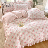 Pisoshare Bonenjoy Pink Color Duvet Cover With Ruffles 100% Cotton Flower Printed Housse De Couette