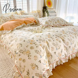 Pisoshare Bonenjoy Pink Color Duvet Cover With Ruffles 100% Cotton Flower Printed Housse De Couette