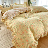 Pisoshare Bonenjoy Pink Color Duvet Cover With Ruffles 100% Cotton Flower Printed Housse De Couette