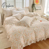 Pisoshare Bonenjoy Pink Color Duvet Cover With Ruffles 100% Cotton Flower Printed Housse De Couette