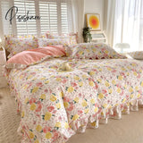 Pisoshare Bonenjoy Pink Color Duvet Cover With Ruffles 100% Cotton Flower Printed Housse De Couette