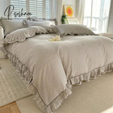 Pisoshare Bonenjoy Pink Color Duvet Cover With Ruffles 100% Cotton Flower Printed Housse De Couette