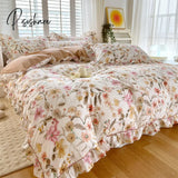 Pisoshare Bonenjoy Pink Color Duvet Cover With Ruffles 100% Cotton Flower Printed Housse De Couette