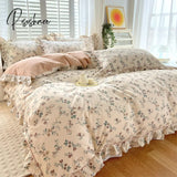 Pisoshare Bonenjoy Pink Color Duvet Cover With Ruffles 100% Cotton Flower Printed Housse De Couette