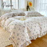 Pisoshare Bonenjoy Pink Color Duvet Cover With Ruffles 100% Cotton Flower Printed Housse De Couette