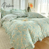 Pisoshare Bonenjoy Pink Color Duvet Cover With Ruffles 100% Cotton Flower Printed Housse De Couette