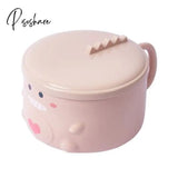 Pisoshare Cartoon Cute Dinosaur Instant Noodle Bowl Stainless Steel With Lid Large Fruit Salad