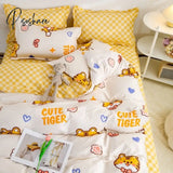 Pisoshare Cartoon Pink Cute Pig Bedding Set Twin Full Queen Size Chessboard Quilt Covers Kawaii