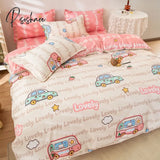 Pisoshare Cartoon Pink Cute Pig Bedding Set Twin Full Queen Size Chessboard Quilt Covers Kawaii