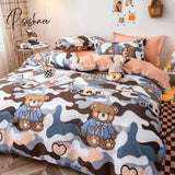 Pisoshare Cartoon Pink Cute Pig Bedding Set Twin Full Queen Size Chessboard Quilt Covers Kawaii