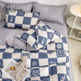 Pisoshare Cartoon Pink Cute Pig Bedding Set Twin Full Queen Size Chessboard Quilt Covers Kawaii