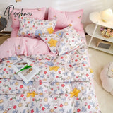 Pisoshare Cartoon Pink Cute Pig Bedding Set Twin Full Queen Size Chessboard Quilt Covers Kawaii