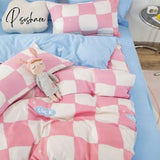 Pisoshare Cartoon Pink Cute Pig Bedding Set Twin Full Queen Size Chessboard Quilt Covers Kawaii