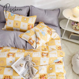 Pisoshare Cartoon Pink Cute Pig Bedding Set Twin Full Queen Size Chessboard Quilt Covers Kawaii