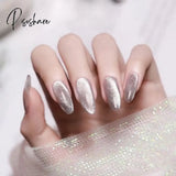 Pisoshare Cat Eye Press On Nails Shiny Rainbow Fake Nail Sweet Style Full Finished Piece Wearable