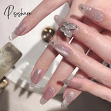 Pisoshare Cat Eye Press On Nails Shiny Rainbow Fake Nail Sweet Style Full Finished Piece Wearable