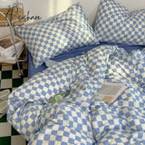 Pisoshare Checkerboard Bedding Set Hot Sale Single Queen Size Flat Sheet Quilt Duvet Cover