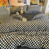 Pisoshare Checkerboard Bedding Set Hot Sale Single Queen Size Flat Sheet Quilt Duvet Cover