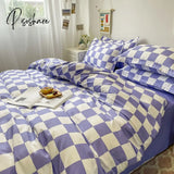 Pisoshare Checkerboard Bedding Set Hot Sale Single Queen Size Flat Sheet Quilt Duvet Cover