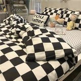 Pisoshare Classic Black White Grid Bedding Set Fashion Single Double Bed Linens Cover Quilt