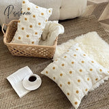 Pisoshare Cotton Canvas Floral Embroidered Daisy Cushion Cover Countryside Style Ornamental Pillow