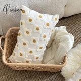 Pisoshare Cotton Canvas Floral Embroidered Daisy Cushion Cover Countryside Style Ornamental Pillow