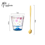 Pisoshare Creative Sakura Mount Fuji Glass Tea Cup Mug Wineglass Clean Glasses With Double Bottom