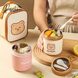 Pisoshare Cute 304 Stainless Steel Vacuum Thermal Lunch Box Leak Proof Bento Breakfast Soup Cup