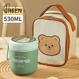 Pisoshare Cute 304 Stainless Steel Vacuum Thermal Lunch Box Leak Proof Bento Breakfast Soup Cup