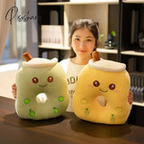 Pisoshare Cute Bubble Tea Stuffed Plush Waist Pillow Cartoon Fruit Hand Warmer Milk Boba Cushion