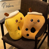 Pisoshare Cute Bubble Tea Stuffed Plush Waist Pillow Cartoon Fruit Hand Warmer Milk Boba Cushion