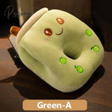 Pisoshare Cute Bubble Tea Stuffed Plush Waist Pillow Cartoon Fruit Hand Warmer Milk Boba Cushion