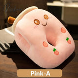 Pisoshare Cute Bubble Tea Stuffed Plush Waist Pillow Cartoon Fruit Hand Warmer Milk Boba Cushion