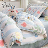 Pisoshare Cute Cartoon Bear Bedding Set Simple Duvet Cover Cotton Bed Linens Sheets Pillowcase