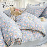 Pisoshare Cute Cartoon Bear Bedding Set Simple Duvet Cover Cotton Bed Linens Sheets Pillowcase