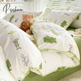 Pisoshare Cute Cartoon Bear Bedding Set Simple Duvet Cover Cotton Bed Linens Sheets Pillowcase