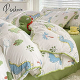 Pisoshare Cute Cartoon Bear Bedding Set Simple Duvet Cover Cotton Bed Linens Sheets Pillowcase