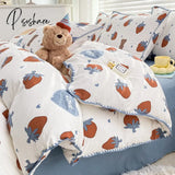 Pisoshare Cute Cartoon Bear Bedding Set Simple Duvet Cover Cotton Bed Linens Sheets Pillowcase