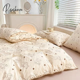 Pisoshare Cute Cartoon Bear Bedding Set Simple Duvet Cover Cotton Bed Linens Sheets Pillowcase