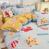 Pisoshare Cute Cartoon Children Bedding Set For Girls Cotton Double Bed Fitted Sheet Queen Size