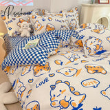 Pisoshare Cute Cartoon Children Bedding Set For Girls Cotton Double Bed Fitted Sheet Queen Size