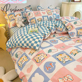 Pisoshare Cute Cartoon Children Bedding Set For Girls Cotton Double Bed Fitted Sheet Queen Size